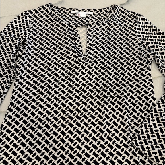 DVF Diane Von Furstenberg Dress Size 4 Black White Chain Link Silk - Picture 6 of 16